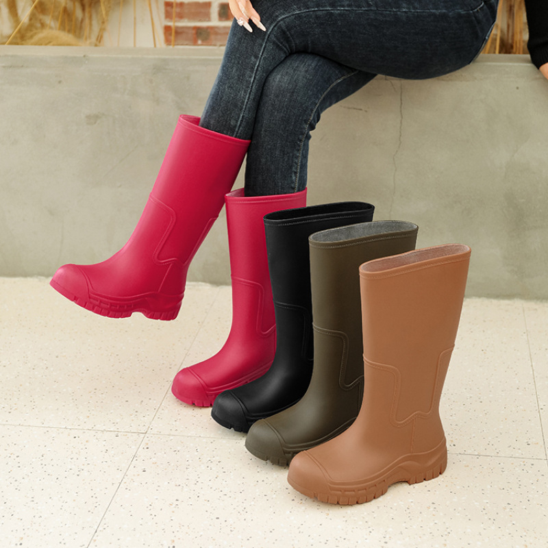 Ghete de ploaie pentru femei, înalte, căptușite cu fleece, partea superioară din PVC — pentru adulți