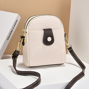 Geantă crossbody pentru femei - piele PU, stil stradal, design contrastant, formă ovală, fermoar