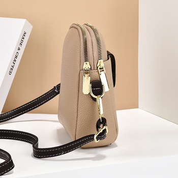 Geantă crossbody pentru femei - piele PU, stil stradal, design contrastant, formă ovală, fermoar