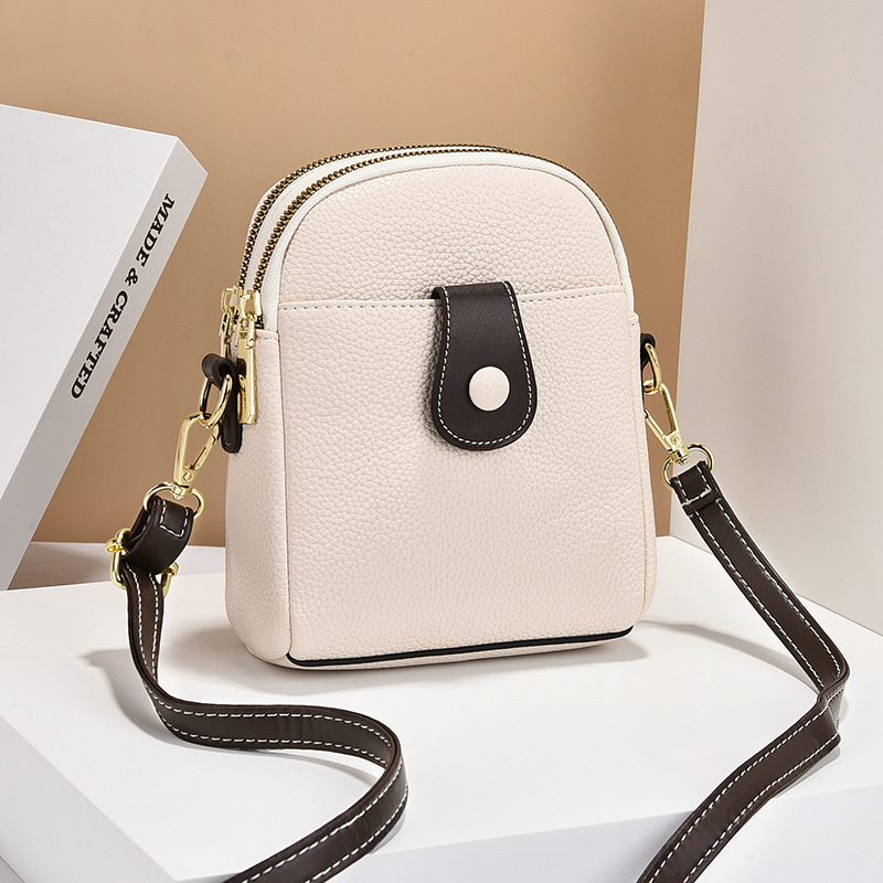 Geantă crossbody pentru femei - piele PU, stil stradal, design contrastant, formă ovală, fermoar