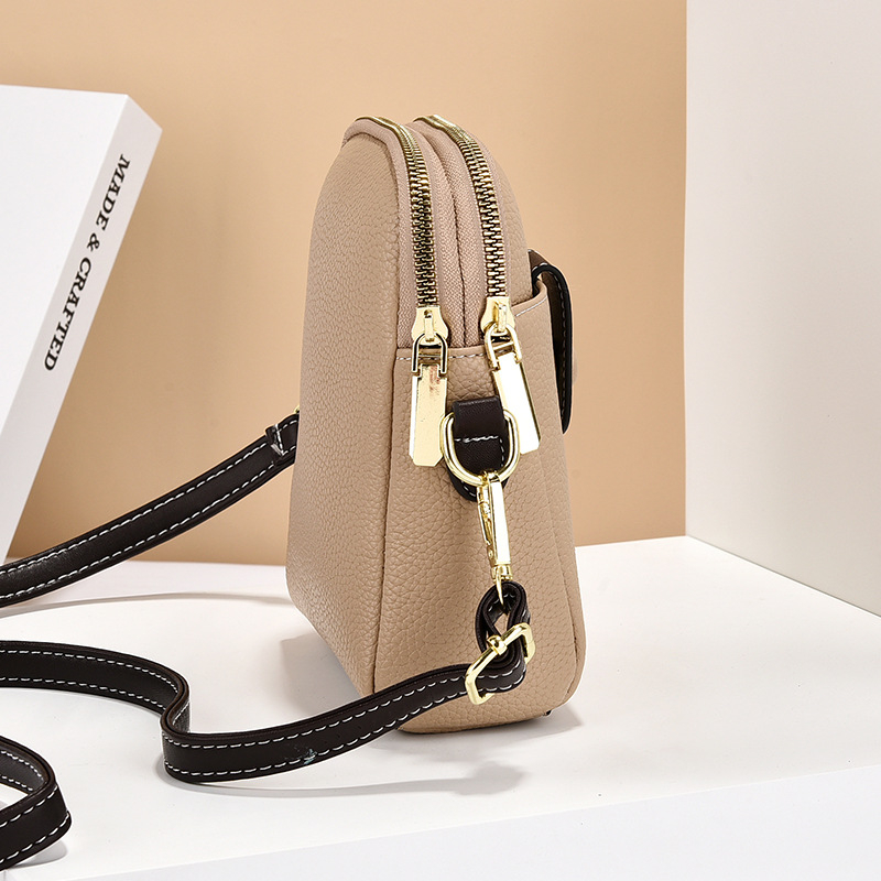 Geantă crossbody pentru femei - piele PU, stil stradal, design contrastant, formă ovală, fermoar