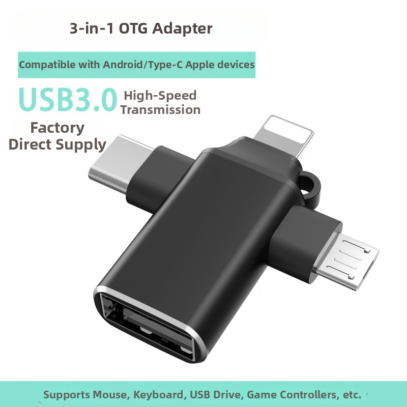 USB-C OTG 3-v-1 hub pre tablety — USB 3.0 rozhranie, podporuje USB flash disk a myš, bez externého napájania