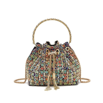 Geantă de seară tip găleată, închidere cu șnur, poliester, buzunar intern cu fermoar, lansare toamnă 2025