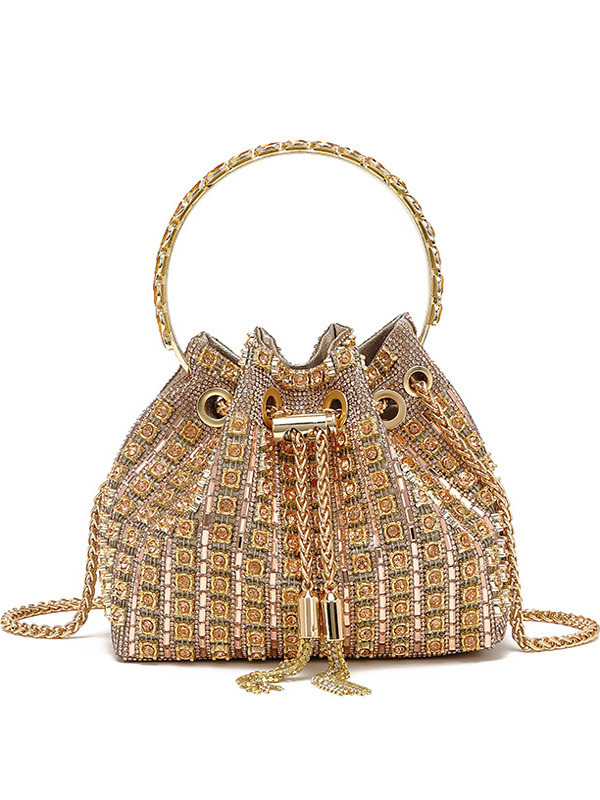 Geantă de seară tip găleată, închidere cu șnur, poliester, buzunar intern cu fermoar, lansare toamnă 2025