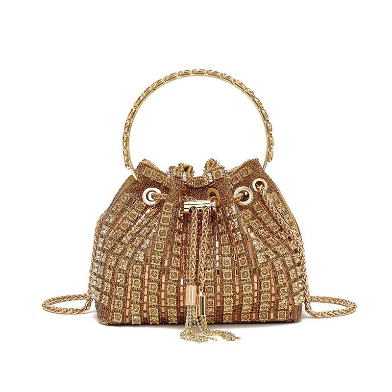 Geantă de seară tip găleată, închidere cu șnur, poliester, buzunar intern cu fermoar, lansare toamnă 2025