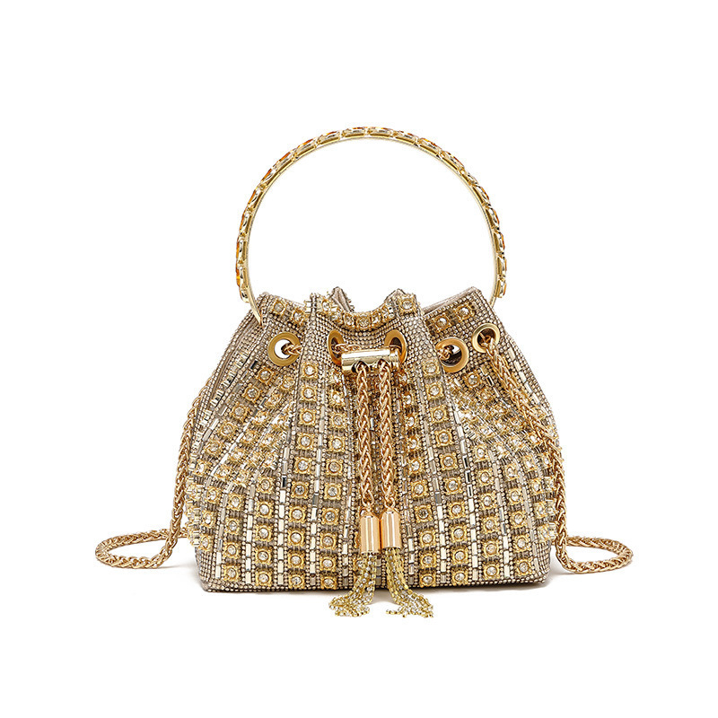 Geantă de seară tip găleată, închidere cu șnur, poliester, buzunar intern cu fermoar, lansare toamnă 2025