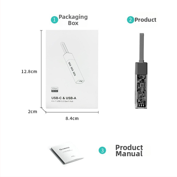USB-C dokovacia stanica s 4-portovým USB 3.0 extenderom, 5Gbps, hliníkové puzdro, tlač loga