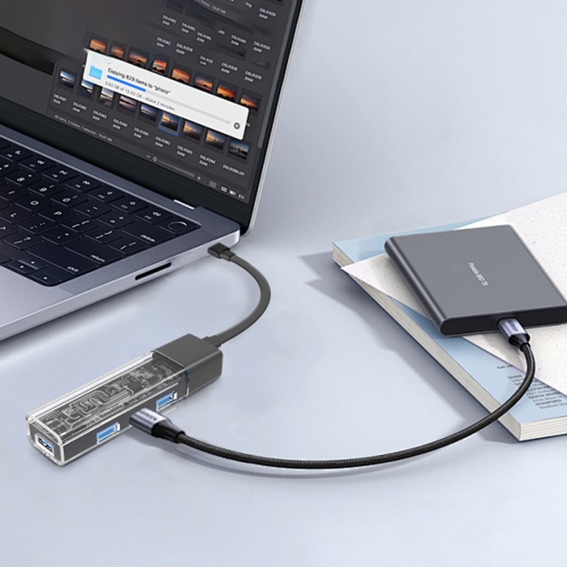 Dock USB-C cu 4 porturi USB 3.0, carcasă din aliaj de aluminiu, imprimare logo, alimentare prin USB, viteză transfer 5Gbps