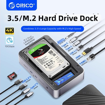Orico USB 3.2 Gen2 Dock pre disky 3.5/2.5'' a M.2 NVMe/SATA, napájaný cez USB (bez externého napájania)