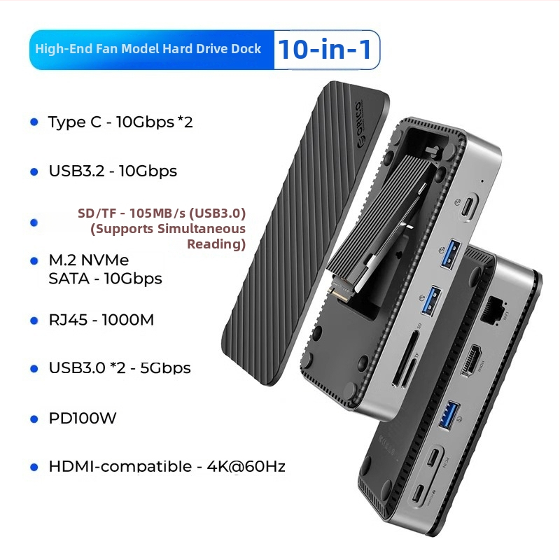 Orico USB 3.2 Gen2 Dock pre disky 3.5/2.5'' a M.2 NVMe/SATA, napájaný cez USB (bez externého napájania)