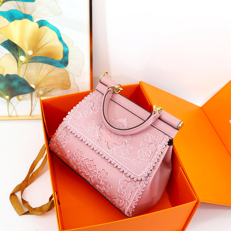 Geantă de damă PU cu broderie, stil clamshell, formă bucket, închidere cu capac, buzunare interioare: fermoar, buzunar pentru telefon și ID