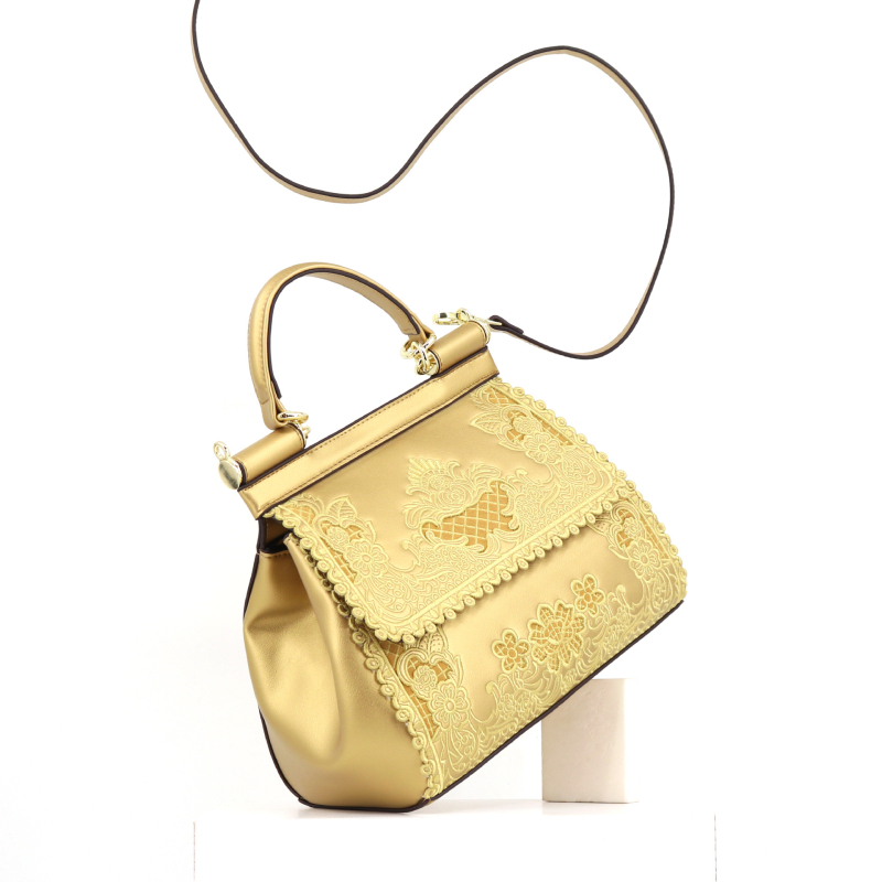 Geantă de damă PU cu broderie, stil clamshell, formă bucket, închidere cu capac, buzunare interioare: fermoar, buzunar pentru telefon și ID