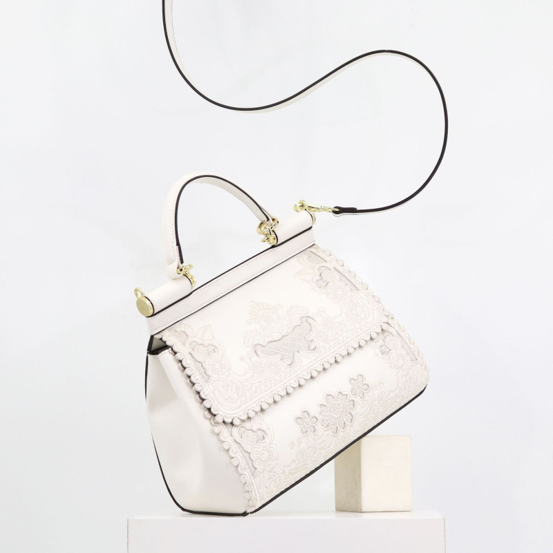 Geantă de damă PU cu broderie, stil clamshell, formă bucket, închidere cu capac, buzunare interioare: fermoar, buzunar pentru telefon și ID