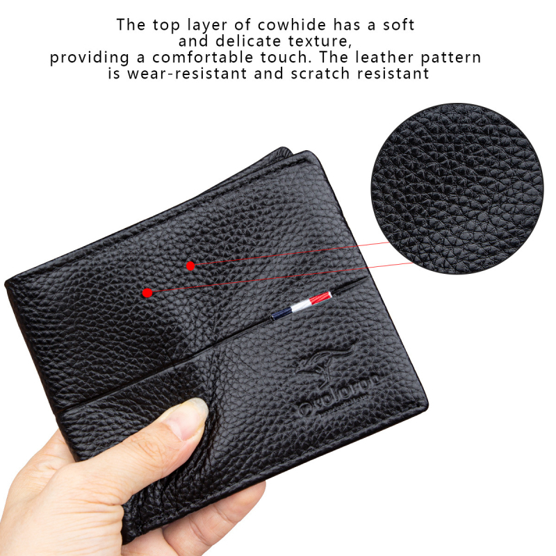 Vīriešu īss maks no īstas ādas, pirmās kārtas āda, pilsētas minimālais stils, vienkrāsains