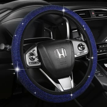 Navlaka za volan autom s rhinestones - sve sezone, ručno šivana, površina umjetni pliš, univerzalna ugradnja
