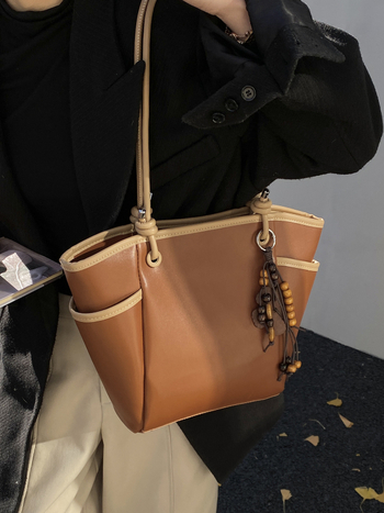 Geantă bucket pentru femei – Simplitate urbană, PU, Închidere cu fermoar, Capacitate mare, buzunar pentru telefon