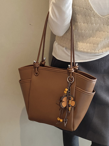 Geantă bucket pentru femei – Simplitate urbană, PU, Închidere cu fermoar, Capacitate mare, buzunar pentru telefon