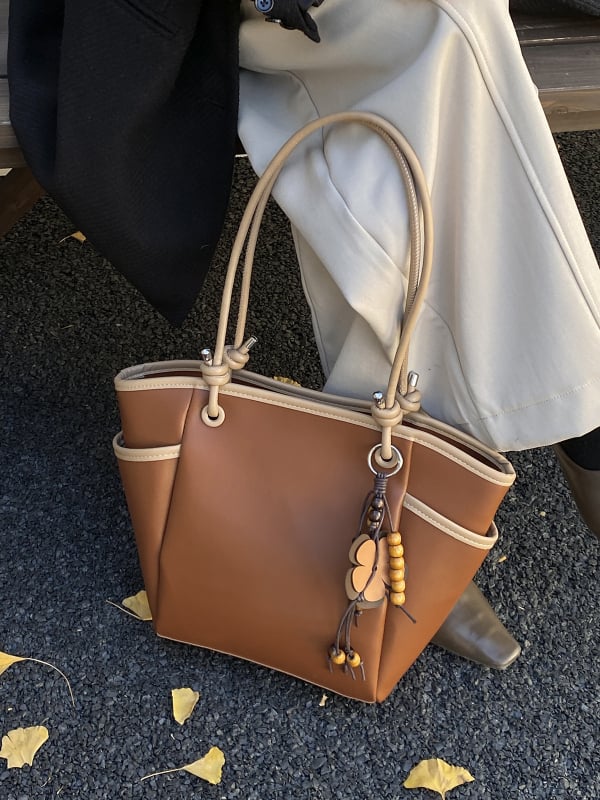 Geantă bucket pentru femei – Simplitate urbană, PU, Închidere cu fermoar, Capacitate mare, buzunar pentru telefon