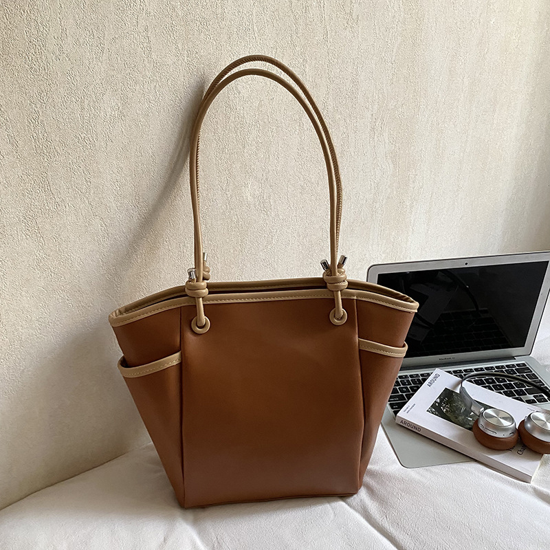 Geantă bucket pentru femei – Simplitate urbană, PU, Închidere cu fermoar, Capacitate mare, buzunar pentru telefon