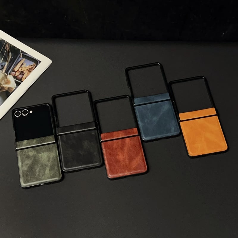 Калъф за Samsung Galaxy Z Flip7 – сгъваем от изкуствена кожа с релефна текстура, защита срещу падане