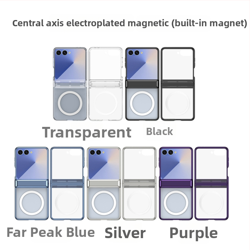 Viedtālruņa vāciņš Samsung Galaxy Z Flip7 ar magnētisko bezvadu uzlādi, caurspīdīgs dizains, ar centrālās ass pantu un elektroplatinga pārklājumu, pret kritieniem
