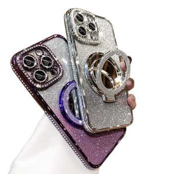 Ogledalo za šminku sa šljokicama i silikonskim okvirom, elektroplatinirani detalji, otporno na padove, kompatibilno s iPhone 11/12/12 Pro/12 Pro Max/13 Pro/14 Pro/14 Pro Max