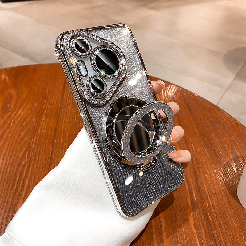 Θήκη σιλικόνης για Huawei Pura70/Pura70 Pro με κρύσταλλα, διαφανής αισθητικός σχεδιασμός, ενσωματωμένη βάση και απαγωγή θερμότητας