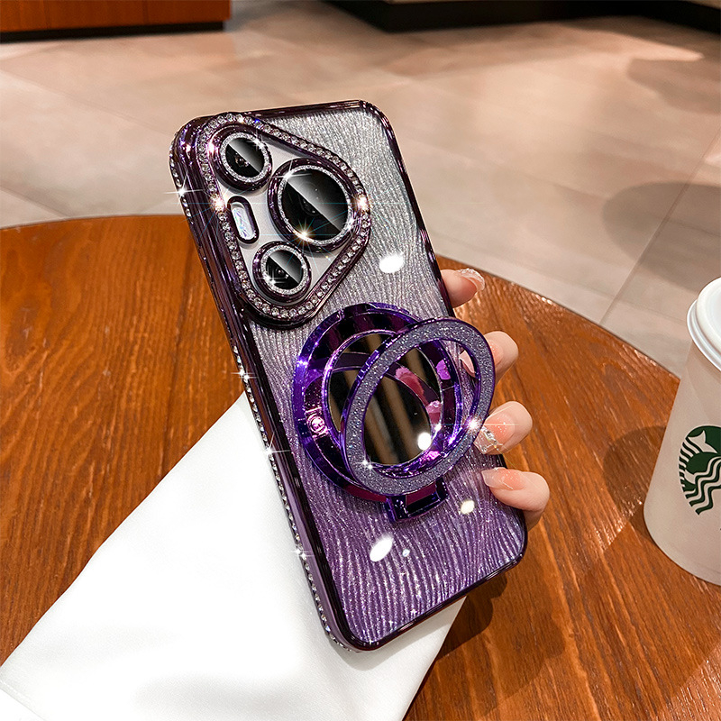 Θήκη σιλικόνης για Huawei Pura70/Pura70 Pro με κρύσταλλα, διαφανής αισθητικός σχεδιασμός, ενσωματωμένη βάση και απαγωγή θερμότητας