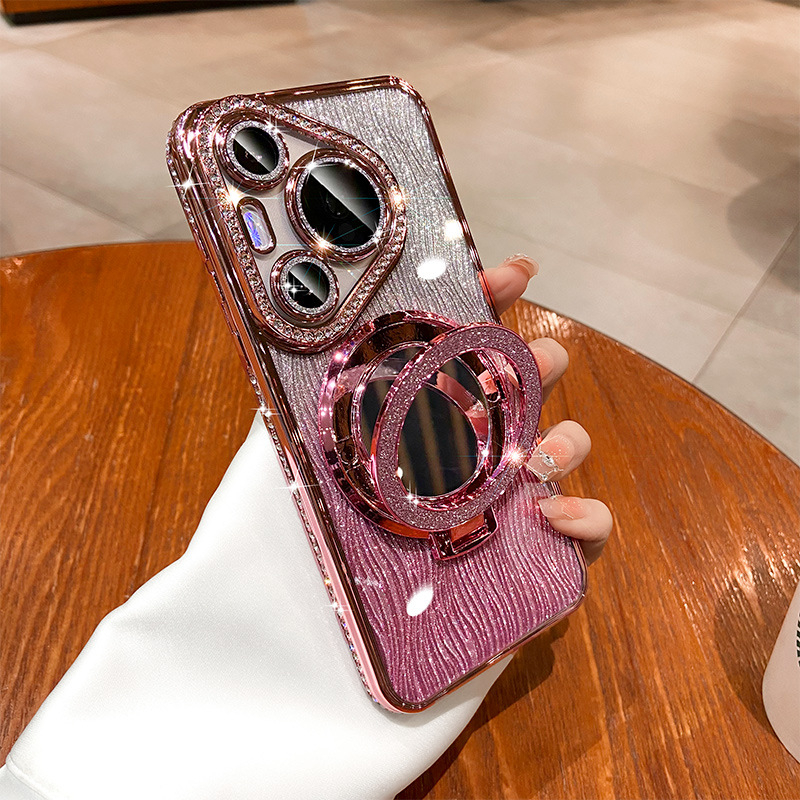 Θήκη σιλικόνης για Huawei Pura70/Pura70 Pro με κρύσταλλα, διαφανής αισθητικός σχεδιασμός, ενσωματωμένη βάση και απαγωγή θερμότητας