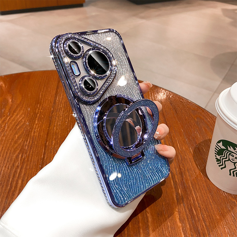 Θήκη σιλικόνης για Huawei Pura70/Pura70 Pro με κρύσταλλα, διαφανής αισθητικός σχεδιασμός, ενσωματωμένη βάση και απαγωγή θερμότητας