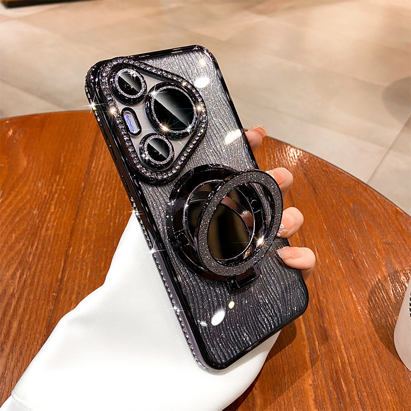 Θήκη σιλικόνης για Huawei Pura70/Pura70 Pro με κρύσταλλα, διαφανής αισθητικός σχεδιασμός, ενσωματωμένη βάση και απαγωγή θερμότητας