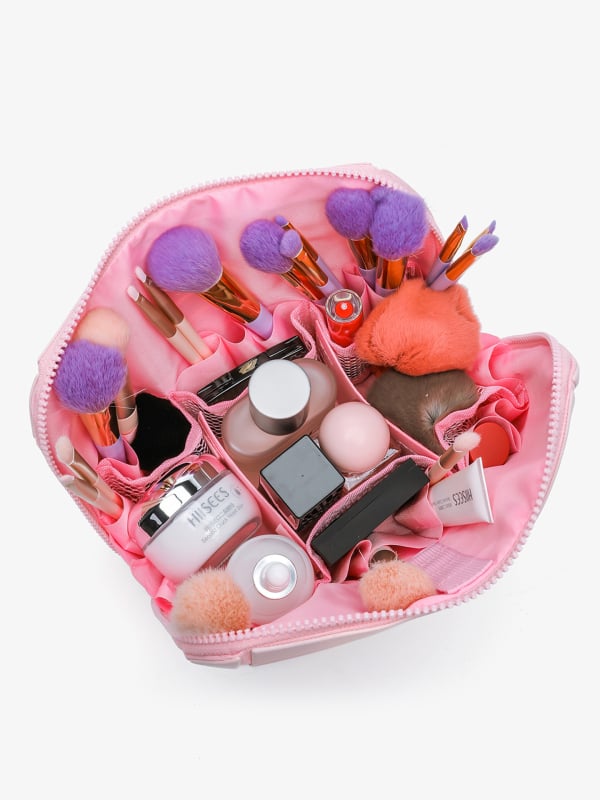 Τσαντάκι καλλυντικών με γεωμετρικό μοτίβο διαμανιού, ριγέ PVC, μεγάλη χωρητικότητα με διαχωριστικά, φερμουάρ, επένδυση πολυεστέρα, φορητό για γυναίκες