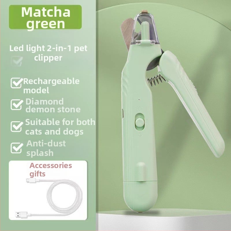 Tăietor pentru unghii de pisică, 2 în 1, cu fișier LED și polisare unghii