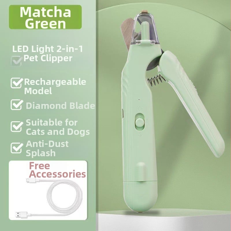 Tăietor pentru unghii de pisică, 2 în 1, cu fișier LED și polisare unghii