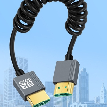 HDMI 2.1 kabel sa spiralnim vodom (bakreni vodič, niklani završetak, adapter kabel)