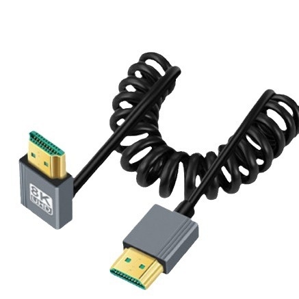 HDMI 2.1 kabel sa spiralnim vodom (bakreni vodič, niklani završetak, adapter kabel)