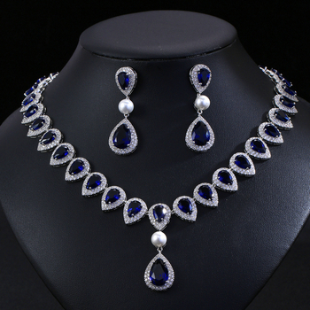 Zircon menyasszonyi fülbevaló és nyaklánc szett, vízcsepp alak, elegáns stílus, kevert kövek beépítéssel, BAOLILY/Polaroid