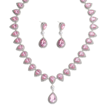 Zircon menyasszonyi fülbevaló és nyaklánc szett, vízcsepp alak, elegáns stílus, kevert kövek beépítéssel, BAOLILY/Polaroid