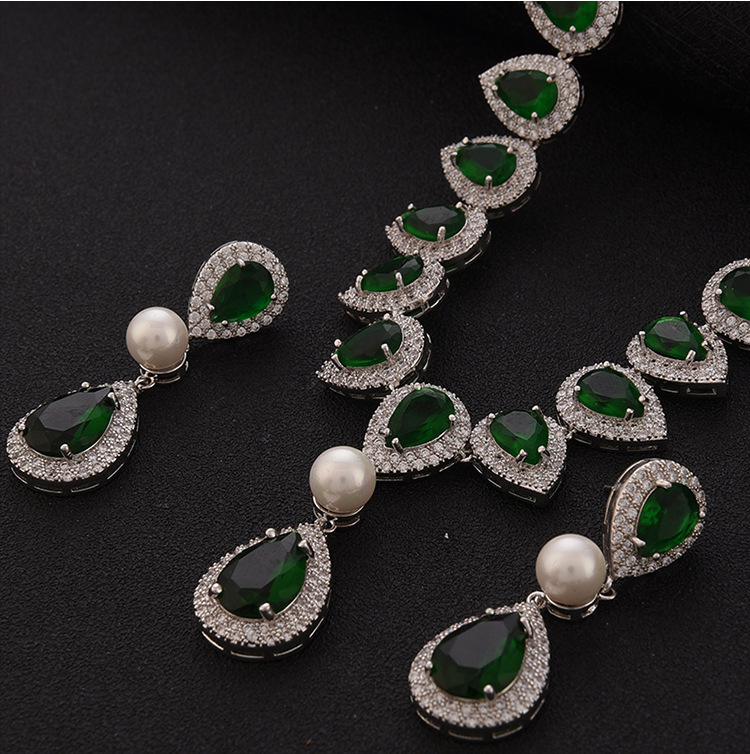 Zircon menyasszonyi fülbevaló és nyaklánc szett, vízcsepp alak, elegáns stílus, kevert kövek beépítéssel, BAOLILY/Polaroid