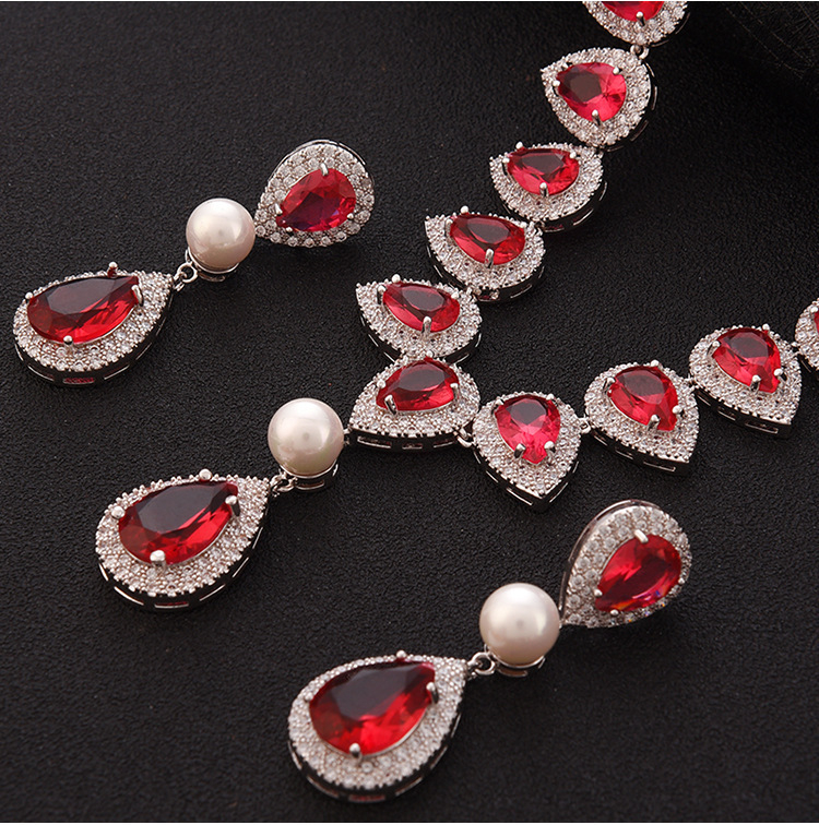 Zircon menyasszonyi fülbevaló és nyaklánc szett, vízcsepp alak, elegáns stílus, kevert kövek beépítéssel, BAOLILY/Polaroid