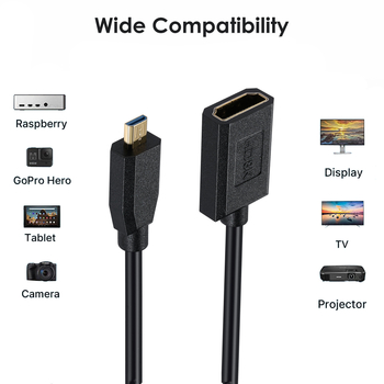 Καλώδιο Micro HDMI προς HDMI θηλυκό, υποστηρίζει 8K60Hz, μήκος 1,2 m, χαλκός αγωγοί με χρυσούς συνδετήρες, 19 ακίδες