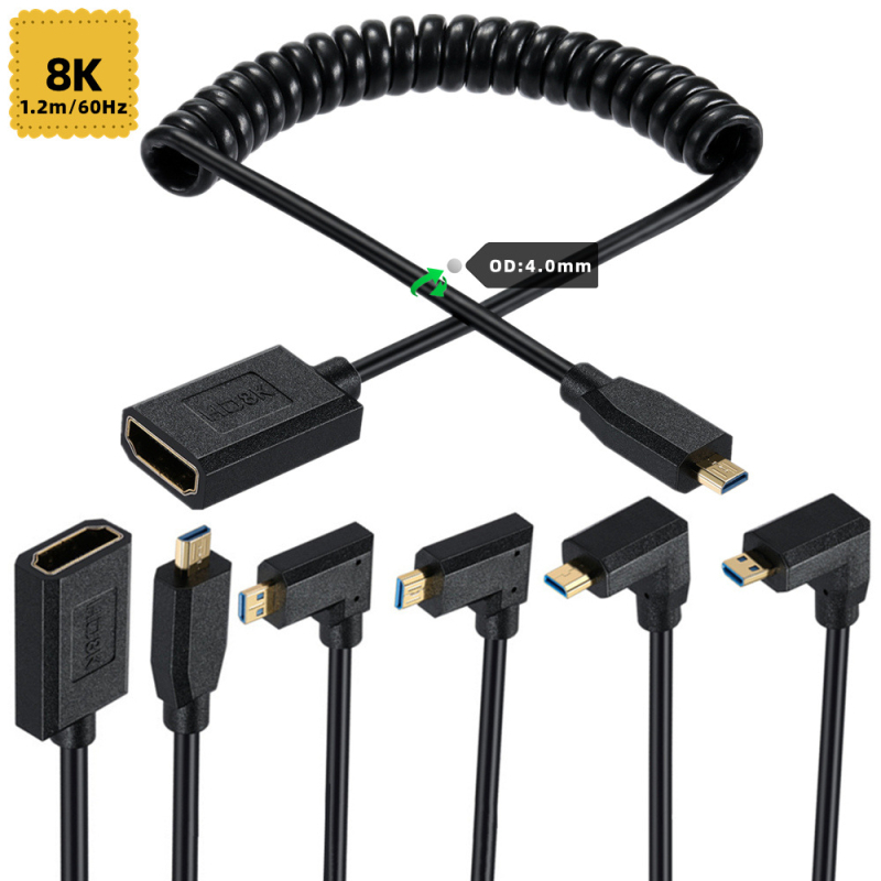 Καλώδιο Micro HDMI προς HDMI θηλυκό, υποστηρίζει 8K60Hz, μήκος 1,2 m, χαλκός αγωγοί με χρυσούς συνδετήρες, 19 ακίδες
