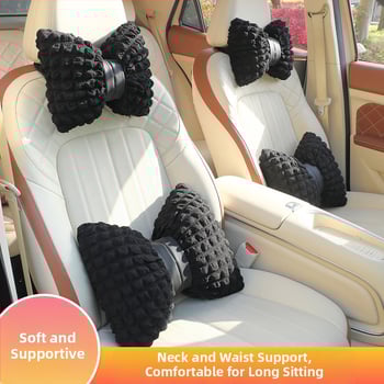 Pernă auto pentru cap și talie cu funda, material cu bule respirabil, toate anotimpurile, stil pastoral, umplutură din fibre sintetice