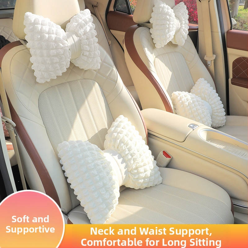 Pernă auto pentru cap și talie cu funda, material cu bule respirabil, toate anotimpurile, stil pastoral, umplutură din fibre sintetice