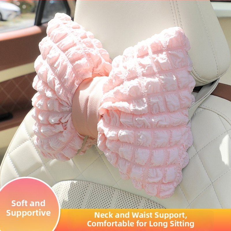 Pernă auto pentru cap și talie cu funda, material cu bule respirabil, toate anotimpurile, stil pastoral, umplutură din fibre sintetice