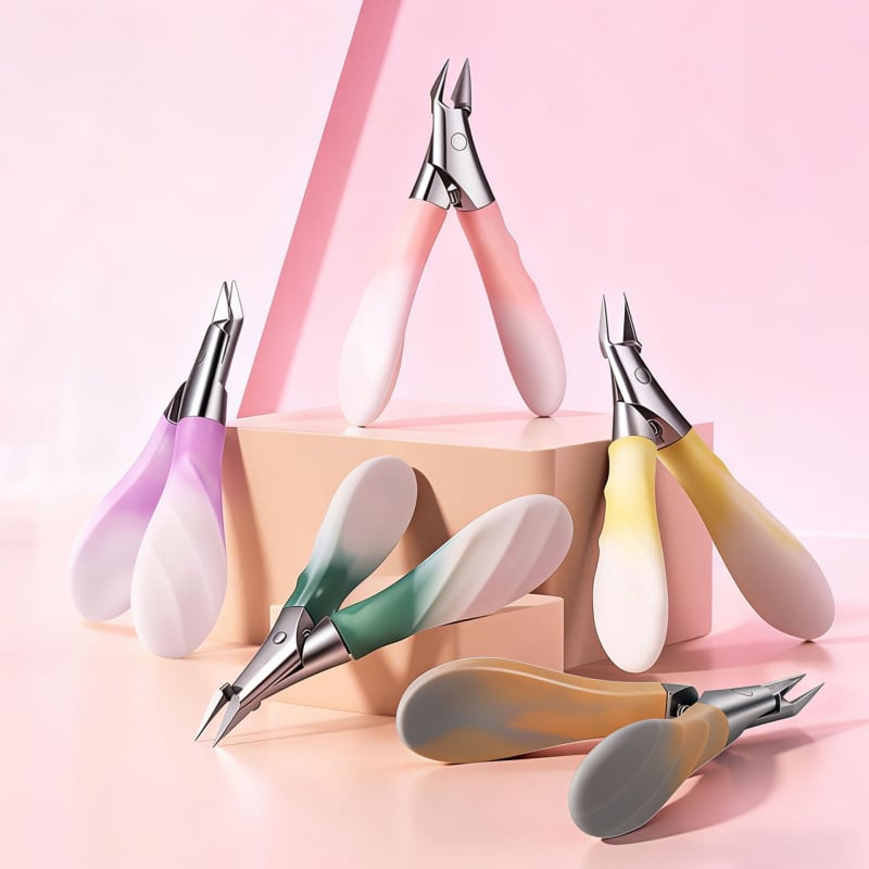 Клещи за нокти с клиновиден връх, дръжка от PP пластмаса с форма на костенурка, наклонена челюст, ултра остър от неръждаема стомана, маникюрни инструменти