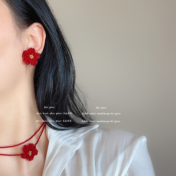 Kollé- és fülbevaló készlet, akril medállal, kulcscsont-nyaklánc, növény- és virágtípusos mintázat, nőknek, kínai stílusú irodalmi retró