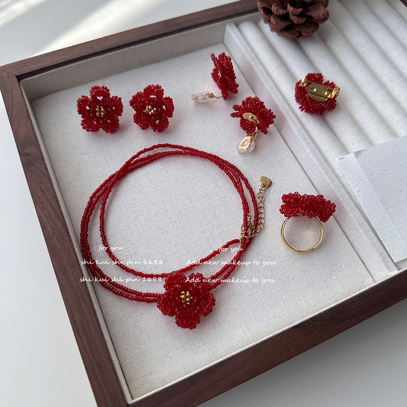 Kollé- és fülbevaló készlet, akril medállal, kulcscsont-nyaklánc, növény- és virágtípusos mintázat, nőknek, kínai stílusú irodalmi retró