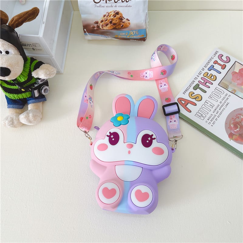 Geantă crossbody din silicon pentru copii, cu model desen animat, capacitate 120 ml, impermeabilă, fără căptușeală