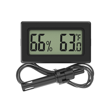 Elektronikus hőmérséklet- és páratartalom-mérő digitális kijelzővel és kapcsolóval, hőmérséklet-tartomány -50-70 °C, páratartalom 20-90% RH, hőmérséklet pontosság 0,1 °C, páratartalom pontosság 1%
